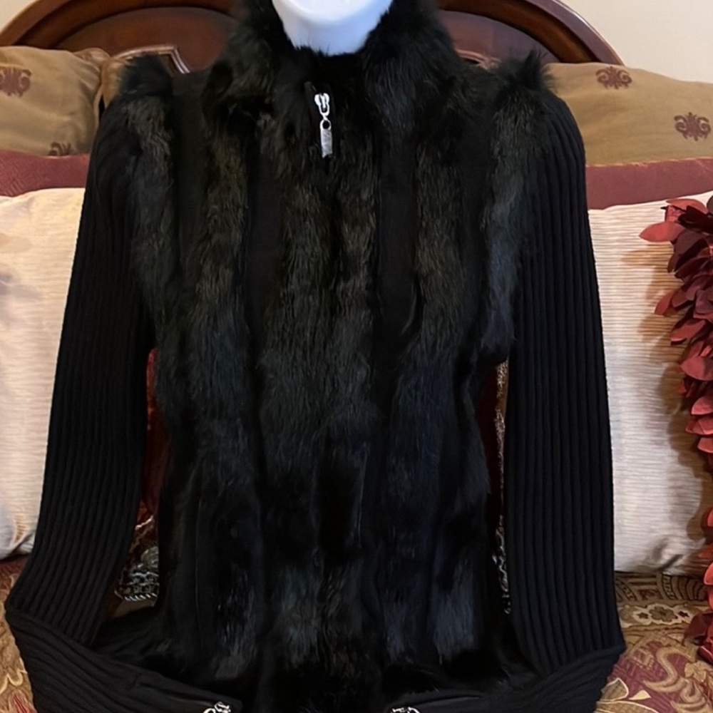 Gaby & Eden rabbit fur zip up sweater jacket size small price is firm